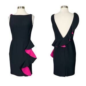 Alexander McQueen | Ruffle Black Pink Open Back Peplum Sheath Designer Dress 4